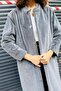 Gray Soft Textured Modern Long Coat with a Defined Collar, Comfortable Fit, and Snap Fastener Detail on the Front - 5