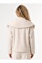 Cream Faux Fur Textured Wide Collar Practical Cut Side Pockets Metal Zipper Closure Coat - 3