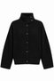 Black Knitwear Textured High Collar Oversize Fit Button Detailed Drop Shoulder Knitted Cardigan