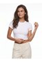 White Cotton Stretch Fabric Crew Neck Short Sleeve Slim Fit Minimal Crop T-Shirt
