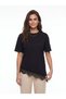 Black Soft Fabric Short Sleeve Comfortable Fit T-Shirt with Lace Detail and Asymmetrical Cut - 2