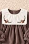 Baby Girl Squirrel Embroidered Collared Corduroy Textured Romper (with Socks as a Gift) - 2