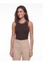 Bitter Brown Cotton Ribbed Knitwear Crew Neck Slim Fit Stone Embroidery Detailed Sleeveless Blouse - 3