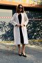 Powder Soft Textured High Collar Comfortable Cut Long Sleeve Modern Coat with Metal Snap Fasteners - 3