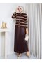 Women's Striped Terry Cardigan - Pleated Leather-Like Skirt Dual Combination - 3