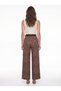 Brown Lycra Stretch Fabric Belted High Waist Wide Leg Shawl Patterned Side Pocket Trousers - 3