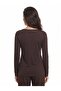 Brown Stretchy Viscose Fabric V-Neck Long Sleeve Blouse with Lace Detail and Soft Texture - 3