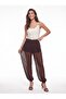 Bitter Brown Chiffon Flowy Fabric Elastic Waist Wide Draped Cut Shorts Lined Polka Dot Baggy Pants - 4