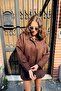 Brown Velvet Fabric Shirt Collar Oversize Drop Shoulder Zippered Loose Coat - 4