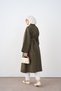Women's Shirt Collar Trench Coat with Snap Fasteners and Zipper Detail in Khaki Green - 6