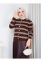 Women's Striped Terry Cardigan - Pleated Leather-Like Skirt Dual Combination - 6