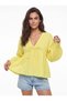 Yellow Cotton Muslin Fabric V-Neck Wide Cut Tie Detailed Long Sleeve Blouse - 2