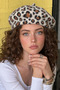 Women's White Leopard Patterned Painter's Beret |   Furry Textured Winter Hat - 4