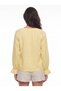 Yellow Linen Textured Tie Collar Detailed Flounce Cuff Long Sleeve Relaxed Fit Breathable Blouse - 3