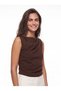 Bitter Brown Taffeta Fabric Metal Accessory Detailed Drape Form Side Gathered Hidden Zipper Blouse - 3