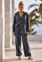 Gray Shirt Collar Cuffed Sleeves Pocket Elastic Waist Tencel Fabric Woven Bottom Top Set 68-104 67-60 - 5