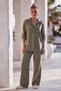 Khaki Shirt Collar Cuffed Sleeves Pocket Elastic Waist Tencel Fabric Woven Bottom Top Set 68-104 67-60 - 5