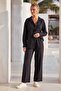 Black Shirt Collar Cuffed Sleeves Pocket Elastic Waist Tencel Fabric Woven Bottom Top Set 68-104 67-60 - 5