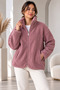 Women's Sherpa Plush Coat Oversize 65% Cotton 35% Polyester Relaxed Fit Zippered Stand Collar Plush Coat with Pockets