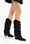 Women's Cowboy Boots Pointed Toe Drawstring Thick Heel Western Boots - 5