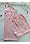 Women's Plus Size Heart Patterned Lace Rope Strap Athlete Shorts Pajama Set - 3