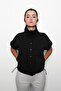 Women's Aura Snap Fastener Waist Adjustable Bomber Vest Black - 2