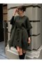 Women's Khaki Belted Tasseled Knitwear Poncho Tunic – Oversized Bat Sleeve Stylish Knitted Poncho