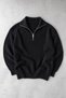Men's Half-Zip Knitted Patterned Regular Soft Textured Knitwear Sweater - Black