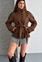 Women's Mock Neck Belted Short Lined Melton Coat