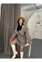 Women's Plaid Short Belted Double-Breasted Buttoned Oversize Seasonal Trench Coat - 2