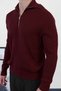 Men's Half-Zip Knitted Patterned Regular Soft Textured Knitwear Sweater - Claret Red - 2