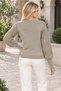 Women's Long Sleeve Balloon Sleeve Round Neck Openwork Woven Detailed Stylish Elegant Soft Textured Casual Mink Knitwear Sweater - 3
