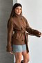 Women's Mock Neck Belted Short Lined Melton Coat - 3