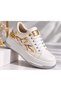 Women's Pearl Detailed Floral Embroidered Thick Sole Sneaker Shoes with Gold Accessories - 5