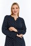 Plus Size Navy Blue Polka Dot Long Sleeve Viscose Hijab Mother's Dress - 4