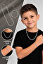 Boy's Silver Color Stainless Steel Italian Figaro Model Necklace Bracelet - 2