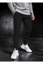 Men's Black Winter Cotton Sweatpants Slim Fit Narrow Leg Jogger Black Printed - 3