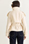 Women's Cream Stand Collar Back Windbreaker Detailed Lined Trench Coat Jacket 2155 60286579 - 8