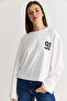 Women's White 91 Printed Oversize Long Sleeve Modal T-Shirt 12470 60286559 - 2