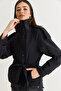 Women's Black Stand Collar Back Windbreaker Detailed Lined Trench Coat Jacket 2155 60286579 - 6