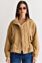 Women's Camel Lined Stand Collar Drawstring Waist Pocket Detailed Short Raincoat 2954 60286575 - 4