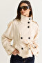 Women's Cream Stand Collar Back Windbreaker Detailed Lined Trench Coat Jacket 2155 60286579 - 2