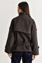 Women's Bitter Coffee Lined Stand Collar Double Button Detailed Belted Short Trench Coat 2106 60286572 - 8