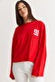 Women's Red 91 Printed Oversize Long Sleeve Modal T-Shirt 12470 60286559 - 4