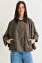 Women's Khaki Contrast Collar Pocket Detailed Lined Oversize Poncho Trench Coat 39000 60286564 - 2