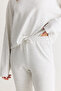 Women's Gray Melange Boat Neck Loose Blouse High Waist Spanish Leg Pants Modal Basic Set 12281 60286556 - 7