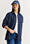 Women's Gray-Navy Oversize Plaid Patterned Lumberjack Shirt Dg261035 60286552 - 2