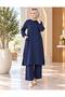 Elastic Waist, Pockets, Front Pearl Embroidery, Long Tunic, Crepe Fabric, Tunic and Skirt Two-Piece Set - 3