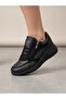 Black Leather Comfortable Orthopedic Casual Sneaker with Side Zipper