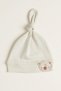 0-6 Months Unisex Baby Bear Hat with Embroidery Detail, 100% Cotton Interlock Knotted Beanie
